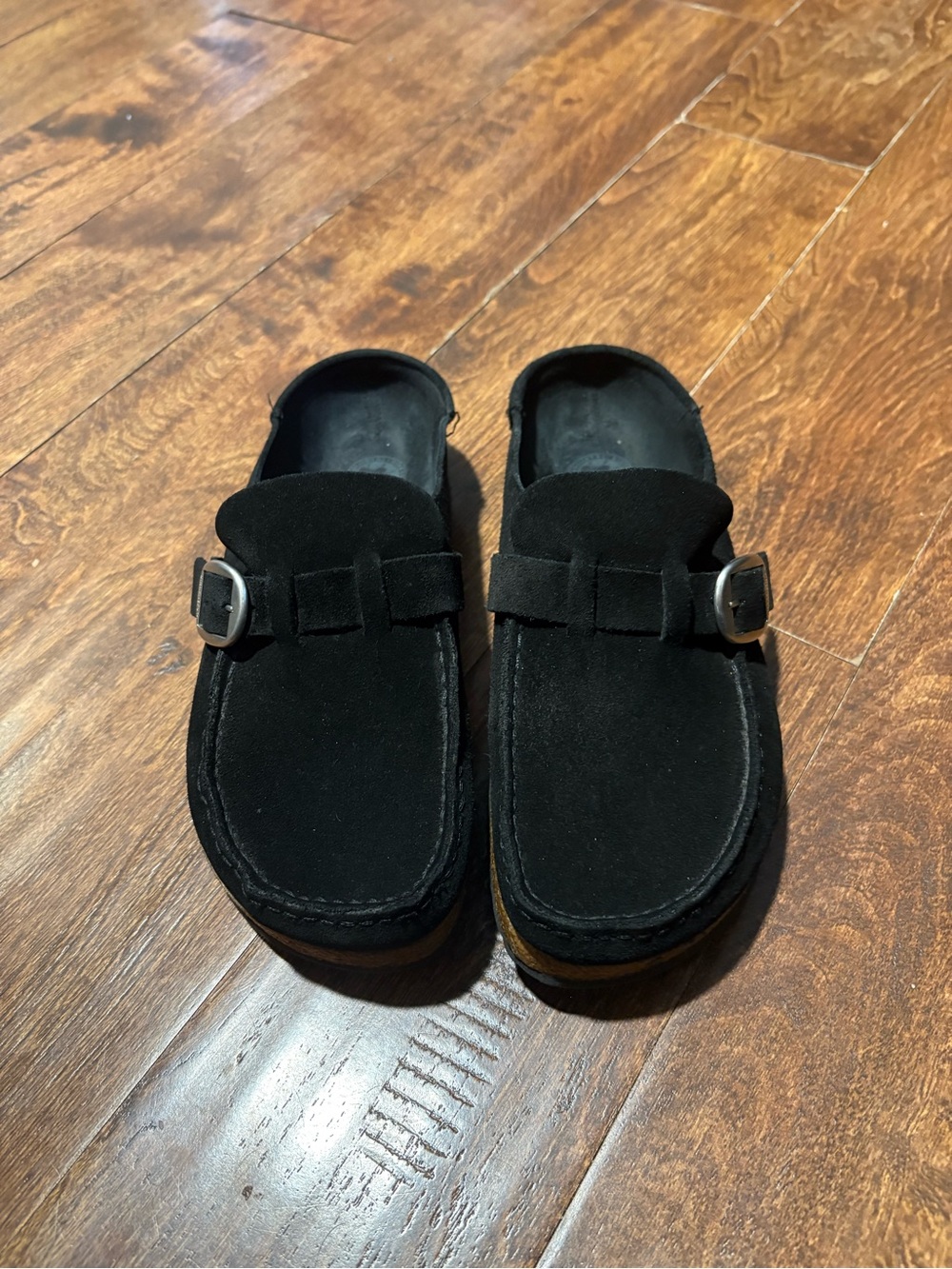 Birkenstock Black Suede Mule with Side Buckle